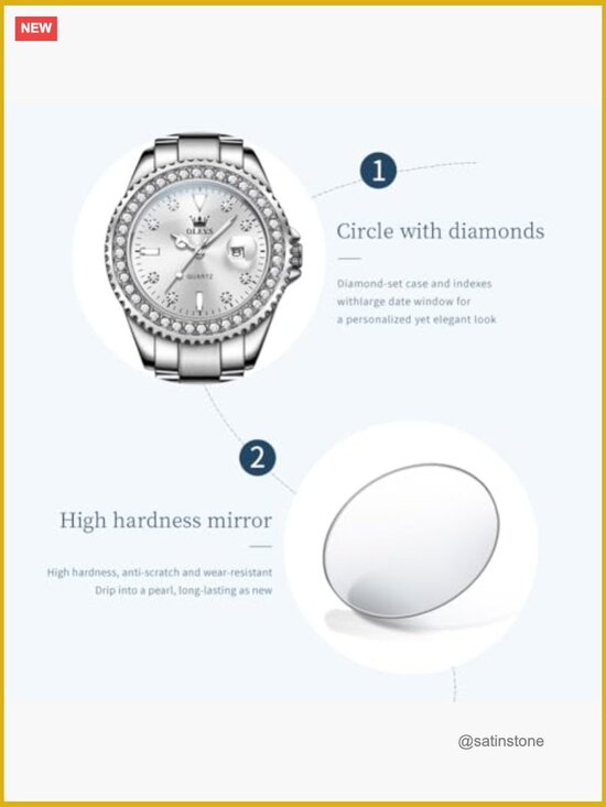 Elegant Diamond Analog Quartz Watch Two Tone Stainless Steel Waterproof main image 5